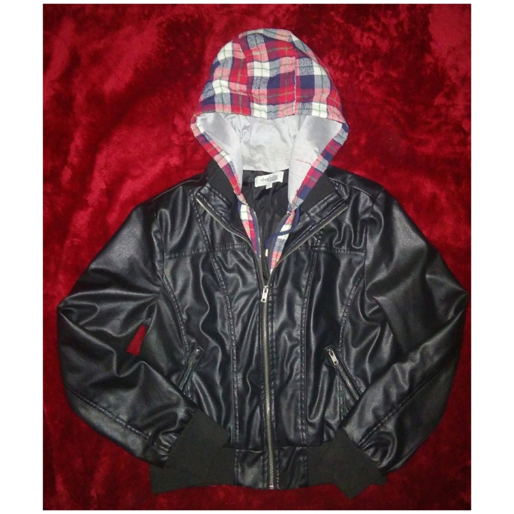 Faux leather and plaid jacket